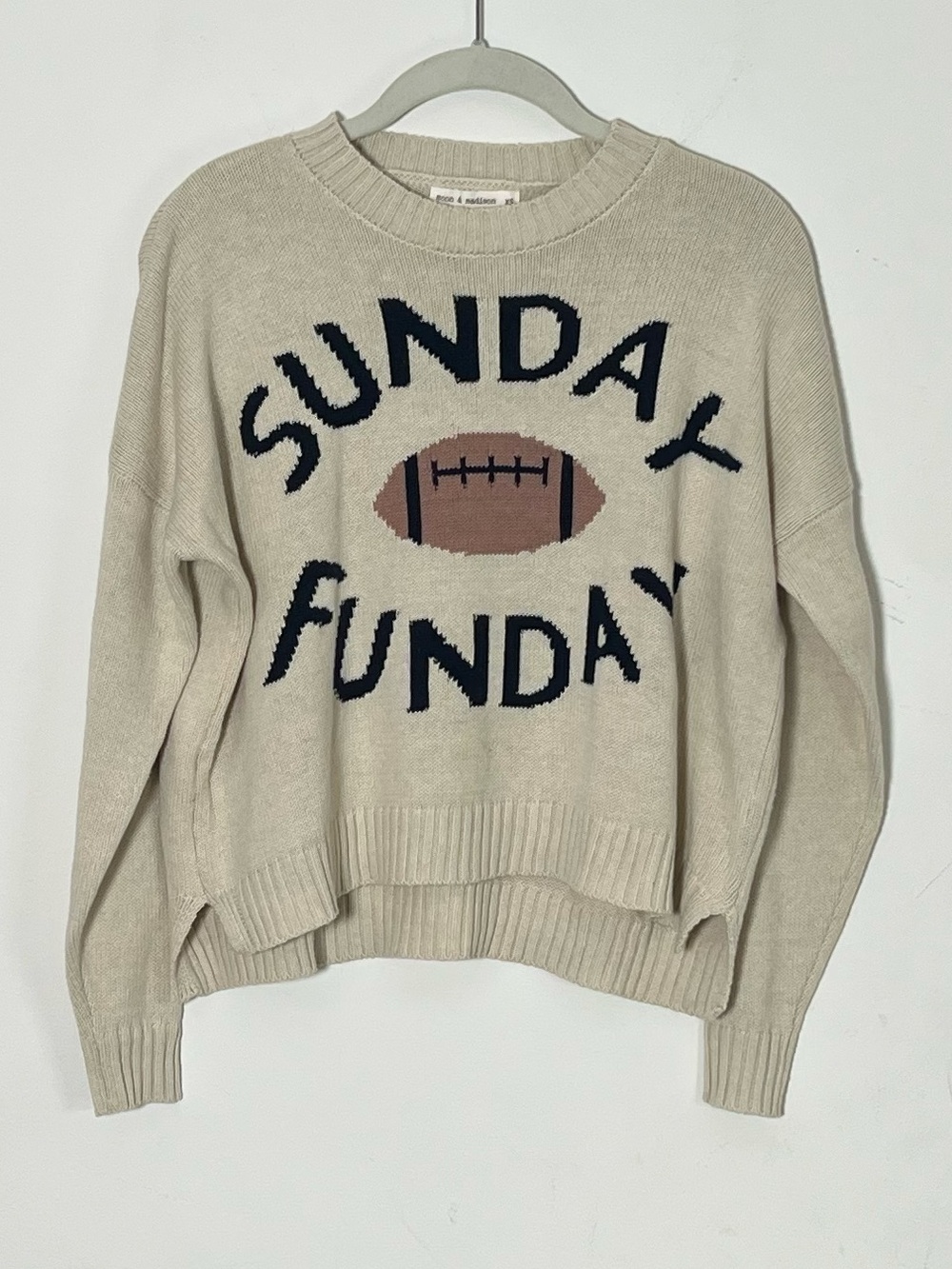 Moon & Madison Sunday Funday Football Cream Cropped Knit Sweater
